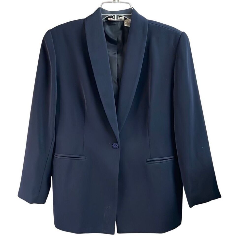 TANJAY Womens Black Dress Career Blazer Jacket Size 12 Petite Vintage
